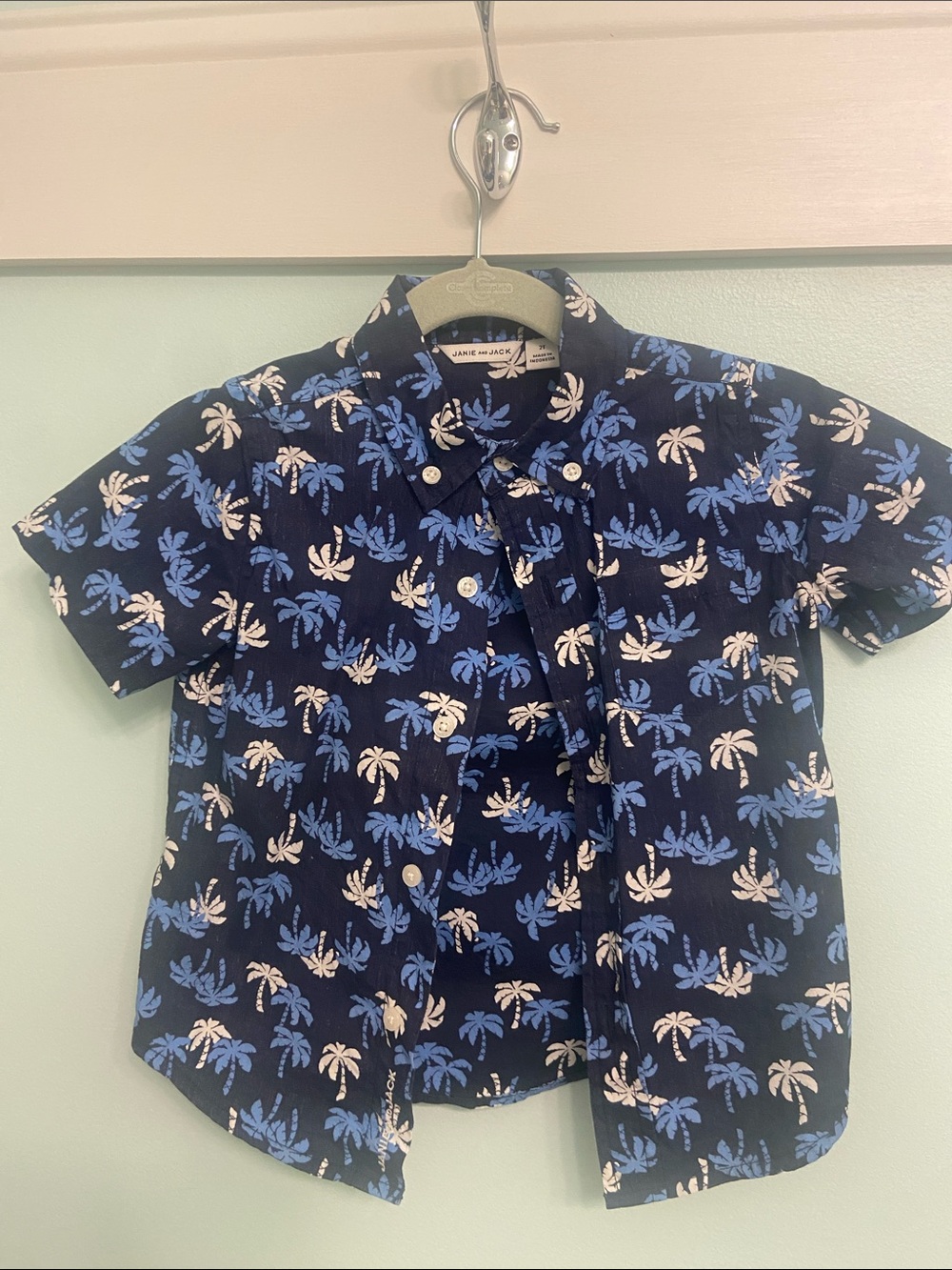 Janie and Jack Boys' Navy Palm-Print Short Sleeve Shirt 2T